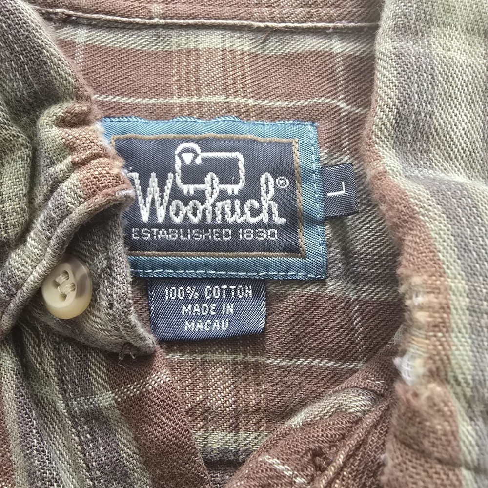 Woolrich Flannel Shirt Mens Large Button Up Long Sleeve Brown Plaid - Picture 5 of 14